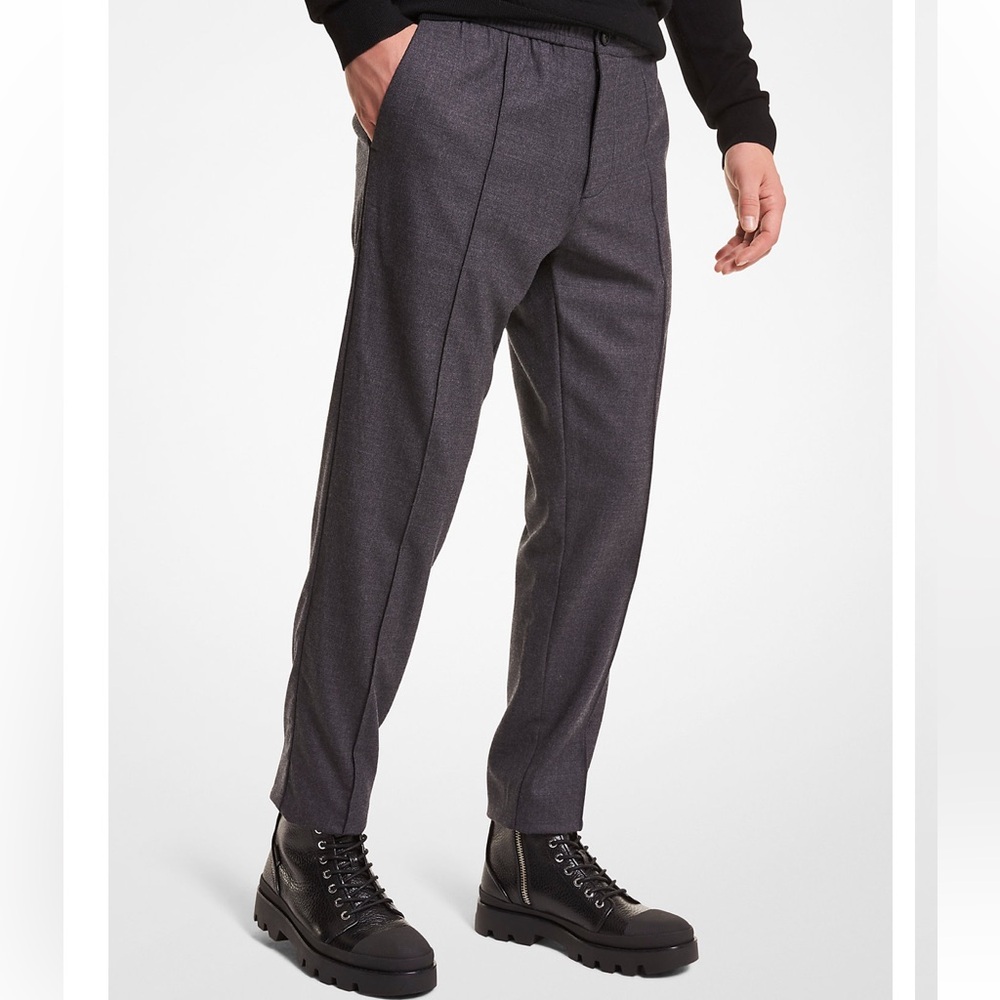 Michael Kors Men’s Gray Stretch Wool Flannel  Pintuck Preppy Trousers Pants XL